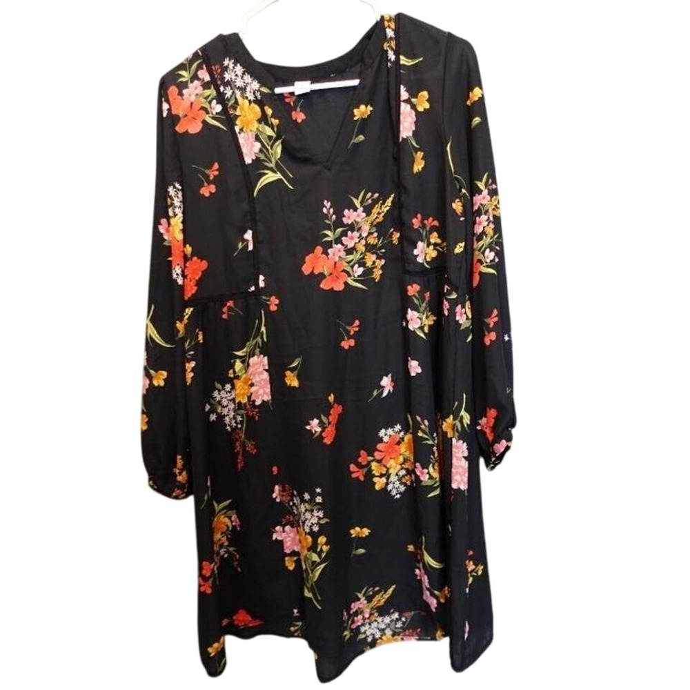 Old Navy Floral Print Dress V-Neck Long Sleeve Casual Tunic Mini Dress
